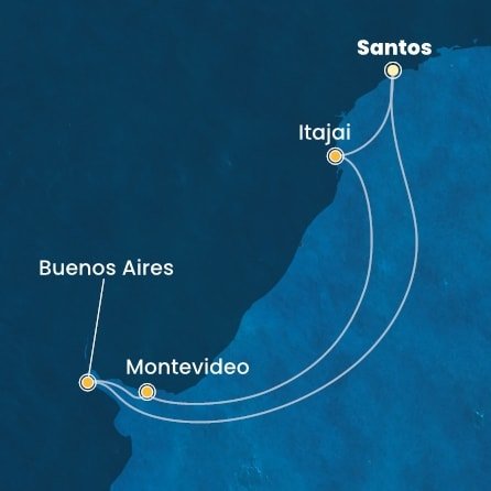 Brazília, Uruguaj, Argentína zo Santosu na lodi Costa Diadema