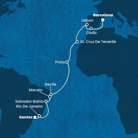 Brazília, Kapverdy, Španielsko, Portugalsko zo Santosu na lodi Costa Pacifica