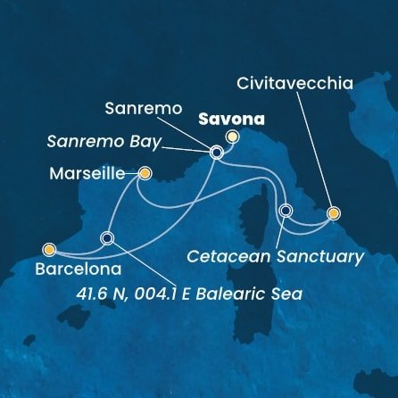 Taliansko, , Španielsko, Francúzsko zo Savony na lodi Costa Toscana