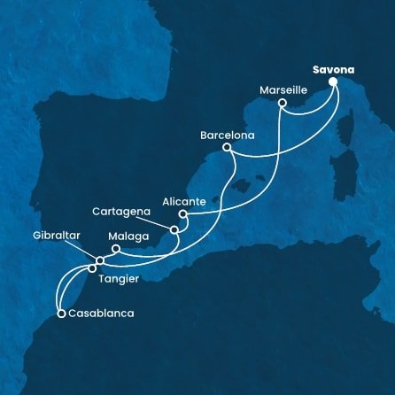 Taliansko, Španielsko, Maroko, Gibraltár, Francúzsko zo Savony na lodi Costa Diadema