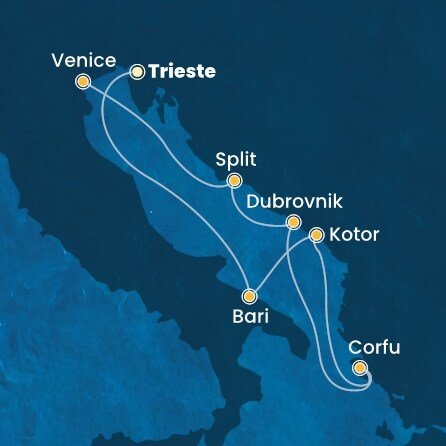 Taliansko, Čierna Hora, Grécko, Chorvátsko z Trieste na lodi Costa Deliziosa