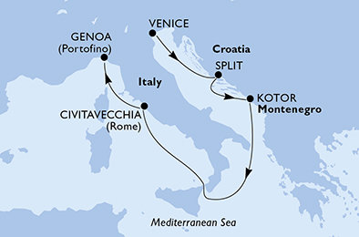 Taliansko, Chorvátsko, Čierna Hora z Benátok na lodi MSC Sinfonia