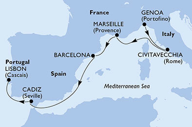 Taliansko, Francúzsko, Španielsko, Portugalsko z Janova na lodi MSC Divina