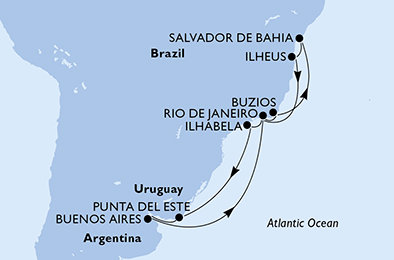 Argentína, Brazília, Uruguaj z Buenos Aires na lodi MSC Preziosa