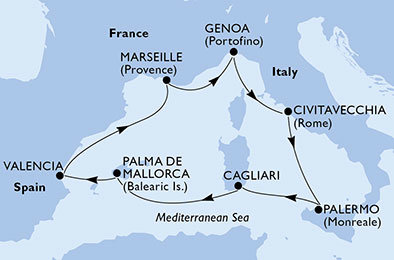 Taliansko, Španielsko, Francúzsko z Civitavechie na lodi MSC Seaview