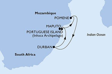 Juhoafrická republika, Mozambik z Durbanu na lodi MSC Musica