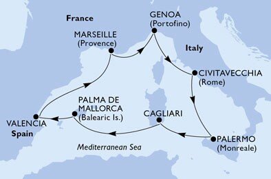 Španielsko, Francúzsko, Taliansko z Valencie na lodi MSC Seaside