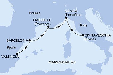 Španielsko, Francúzsko, Taliansko z Valencie na lodi MSC Grandiosa