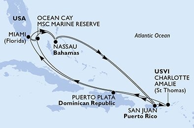 USA, Bahamy, Dominikánska republika z Miami na lodi MSC Seascape