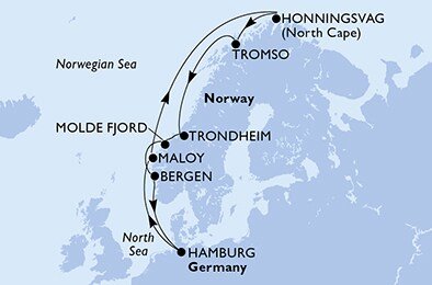 Nemecko, Nórsko z Hamburgu na lodi MSC Preziosa