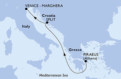 Grécko, Chorvátsko, Taliansko z Pireusu na lodi MSC Sinfonia