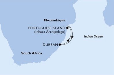 Juhoafrická republika, Mozambik z Durbanu na lodi MSC Splendida