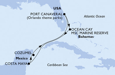 USA, Bahamy, Mexiko z Port Canaveralu na lodi MSC Seashore