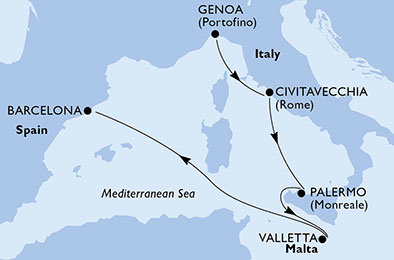 Taliansko, Malta, Španielsko z Janova na lodi MSC World Europa