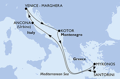 Taliansko, Čierna Hora, Grécko z Ancony na lodi MSC Lirica