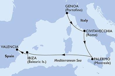Taliansko, Španielsko z Janova na lodi MSC Grandiosa