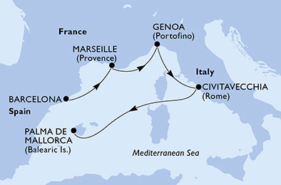 Španielsko, Francúzsko, Taliansko z Barcelony na lodi MSC Seaview