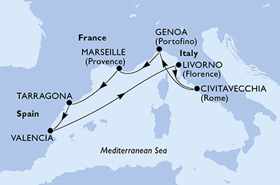 Francúzsko, Španielsko, Taliansko z Marseille na lodi MSC Fantasia