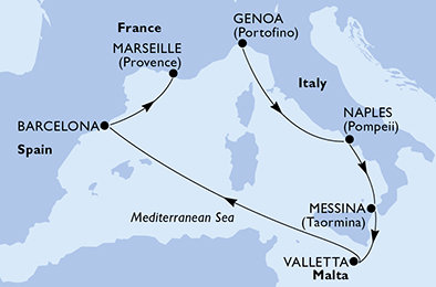 Taliansko, Malta, Španielsko, Francúzsko z Janova na lodi MSC World Europa