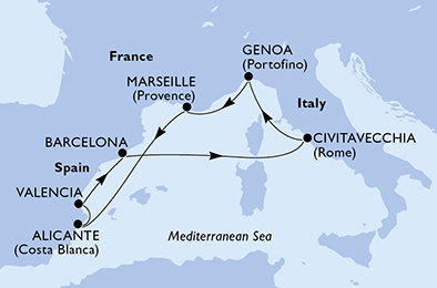 Francúzsko, Španielsko, Taliansko z Marseille na lodi MSC Magnifica