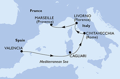 Španielsko, Taliansko, Francúzsko z Valencie na lodi MSC Lirica