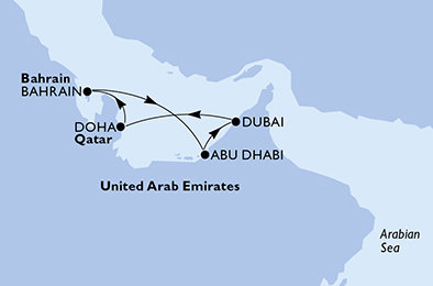 Katar, Bahrajn, Spojené arabské emiráty z Dohy na lodi MSC Euribia