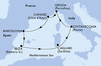 Francúzsko, Španielsko, Taliansko z Cannes na lodi MSC Musica