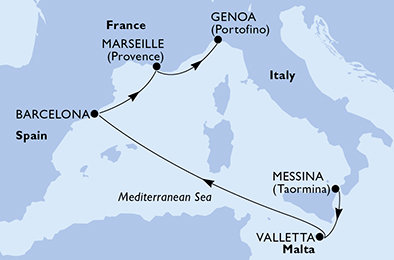 Taliansko, Malta, Španielsko, Francúzsko z Messiny na lodi MSC World Europa