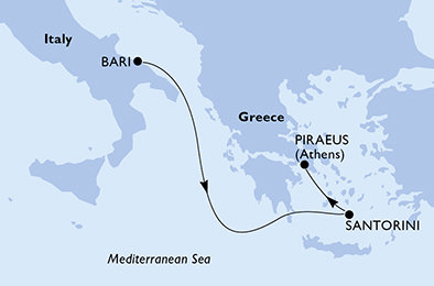 Taliansko, Grécko z Bari na lodi MSC Sinfonia