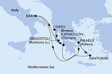 Grécko, Taliansko z Pireusu na lodi MSC Sinfonia