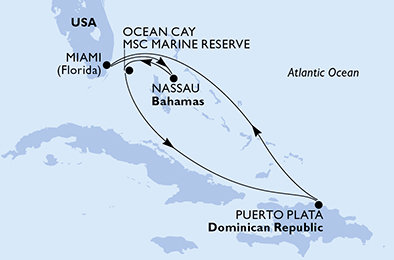 USA, Bahamy, Dominikánska republika z Miami na lodi MSC Seaside