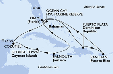 USA, Jamajka, Kajmanské ostrovy, Mexiko, Bahamy, Dominikánska republika z Miami na lodi MSC Seascape