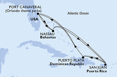 USA, Bahamy, Dominikánska republika z Port Canaveralu na lodi MSC Grandiosa