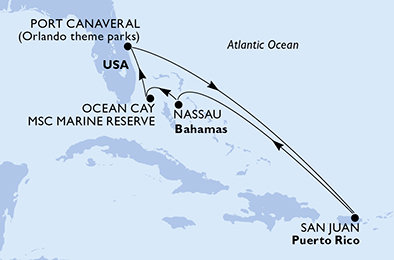 USA, Bahamy z Port Canaveralu na lodi MSC Seashore