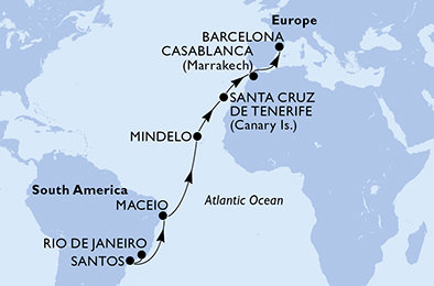 Brazília, Kapverdy, Španielsko, Maroko z Rio de Janeira na lodi MSC Orchestra