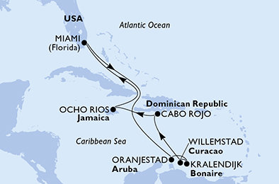 USA, Aruba, Bonaire, Curacao, Dominikánska republika, Jamajka z Miami na lodi MSC Divina