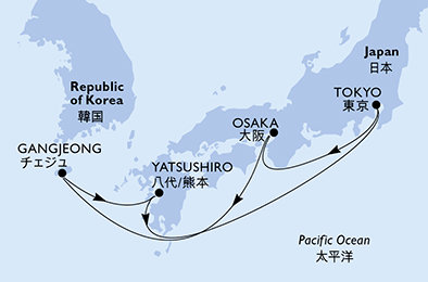 Japonsko, Južná Kórea z Tokia na lodi MSC Bellissima