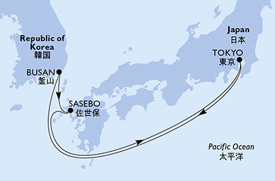 Japonsko, Južná Kórea z Tokia na lodi MSC Bellissima