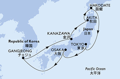 Japonsko, Južná Kórea z Tokia na lodi MSC Bellissima