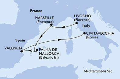 Taliansko, Francúzsko, Španielsko z Livorna na lodi MSC Lirica