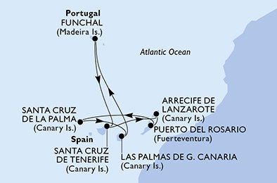 Španielsko, Portugalsko z Tenerife na lodi MSC Musica