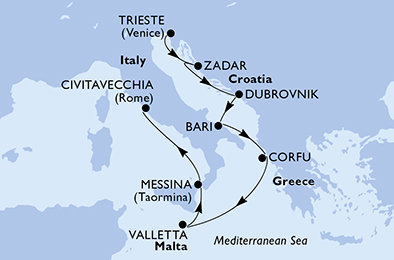 Taliansko, Chorvátsko, Grécko, Malta z Trieste na lodi MSC Fantasia