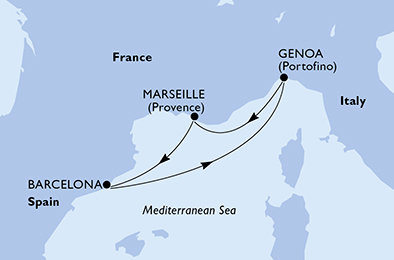 Francúzsko, Španielsko, Taliansko z Marseille na lodi MSC Grandiosa