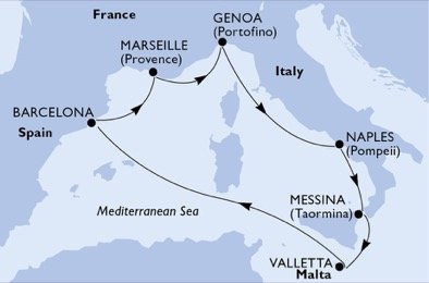 Francúzsko, Taliansko, Malta, Španielsko z Marseille na lodi MSC World Europa