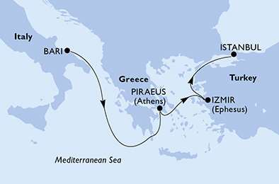 Taliansko, Grécko, Turecko z Bari na lodi MSC Sinfonia
