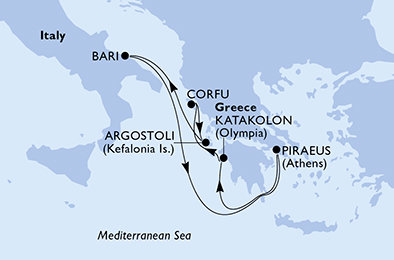 Grécko, Taliansko z Pireusu na lodi MSC Sinfonia