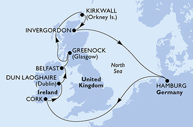 Nemecko, Írsko, Veľká Británia z Hamburgu na lodi MSC Preziosa