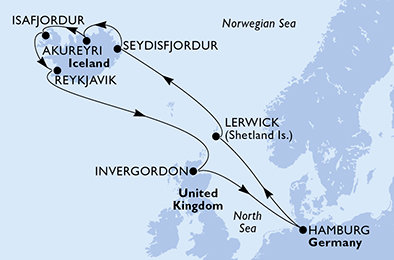 Nemecko, Veľká Británia, Island z Hamburgu na lodi MSC Preziosa