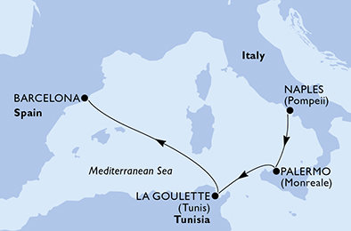 Taliansko, Tunisko, Španielsko z Neapolu na lodi MSC Fantasia