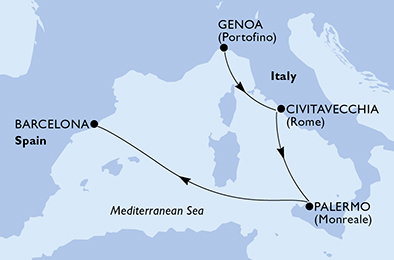 Taliansko, Španielsko z Janova na lodi MSC Splendida